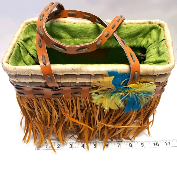 Vintage BACAMUNDA Rattan Feather & Straw Tote Bag - Picture 3 of 10
